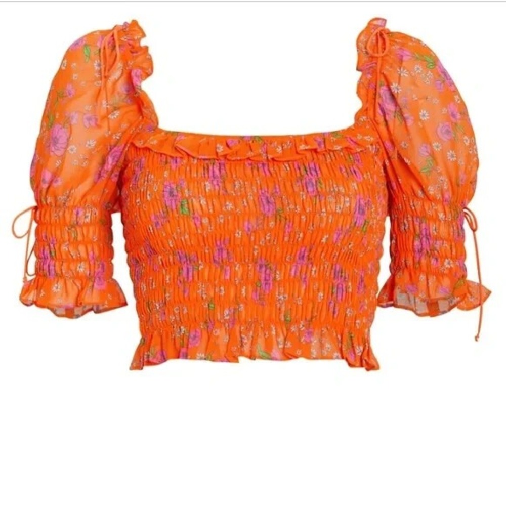 NWT For‎ Love & Lemons Peony Smocked Crop Top in Tangerine Size XS